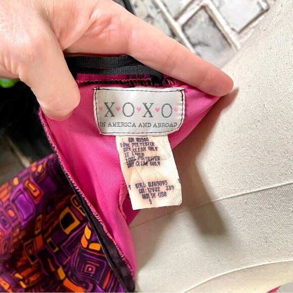 Vintage 90s Bright Pink Orange Geometric Print Mock Neck Halter Mini Dress Small - Picture 7 of 7